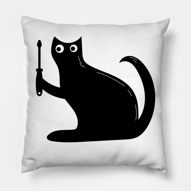 screwdriver Lockdown Cat Pillow by Codyaldy