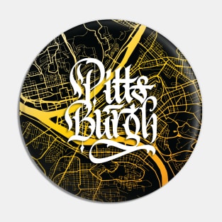 Pittsburgh Map Calligraphy Design Pin