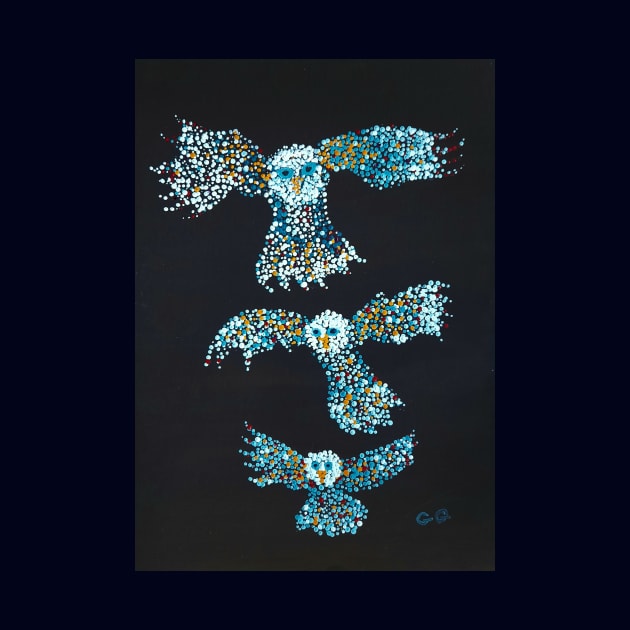 Owls created with dots - pointillism - dot art, owl art by GarryGreenwood