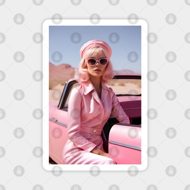 60s Retro-Futuristic Pink Woman in Desert Magnet by OddPop