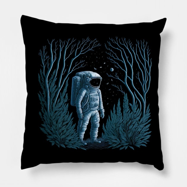 Cosmonaut in the forest Pillow by Lolebomb