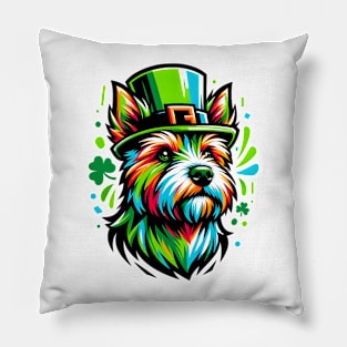 Festive Norfolk Terrier in Graffiti Style for St. Patrick's Pillow