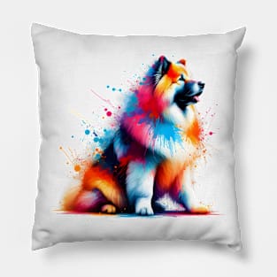 Vibrant Eurasier Dog in Colorful Splashed Paint Style Pillow