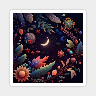 10. Celestial Bohemian Flowers Aesthetic Design Stars Moon Floral Cosmic Pattern Magnet