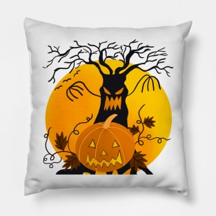 Spooky Pumpkin Face Halloween Autumn Scary Monster Tree Pillow