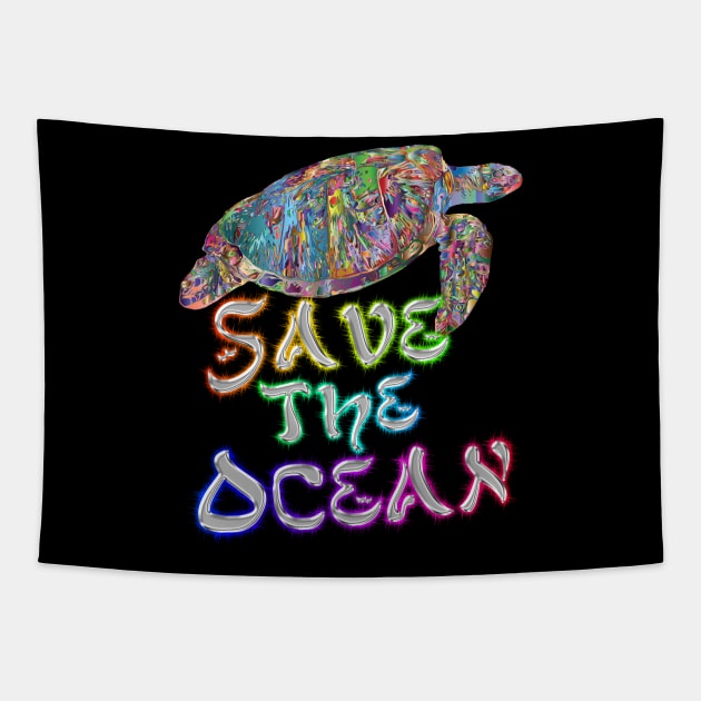 Save The Ocean - Turtle - Rainbow Tapestry by Printaha