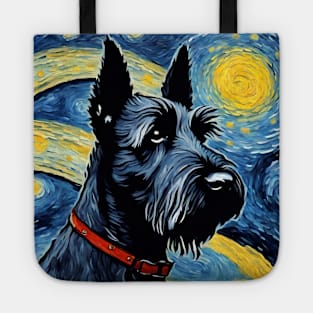 Cute Scottish Terrier Dog Breed Painting in a Van Gogh Starry Night Art Style Tote