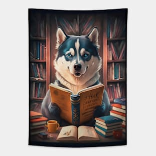 Bookworm Siberian husky Tapestry