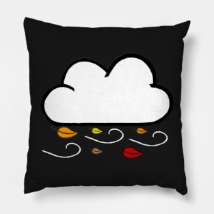 Windy Cloud Pattern With Fall Colored Leaves (Black) Pillow