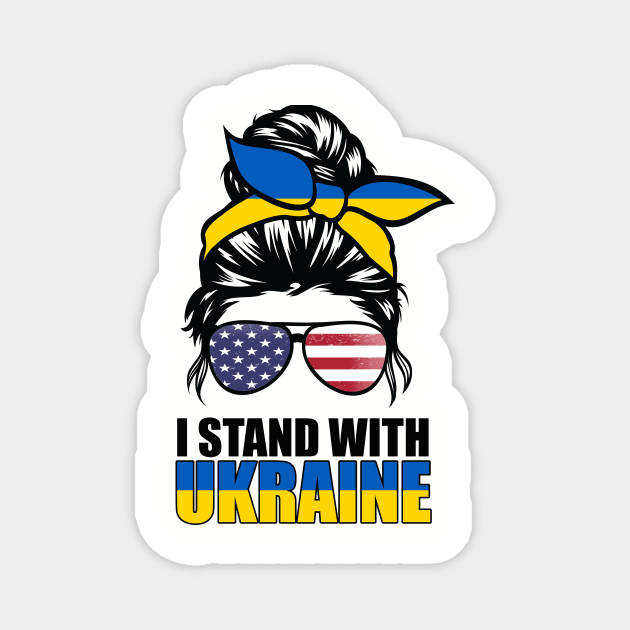 Ukrainian American Flag I Stand With Ukraine Messy Bun Women Magnet by fadi1994