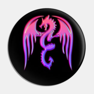 Metallic Pink and Blue Silhouette Winged Dragon Pin