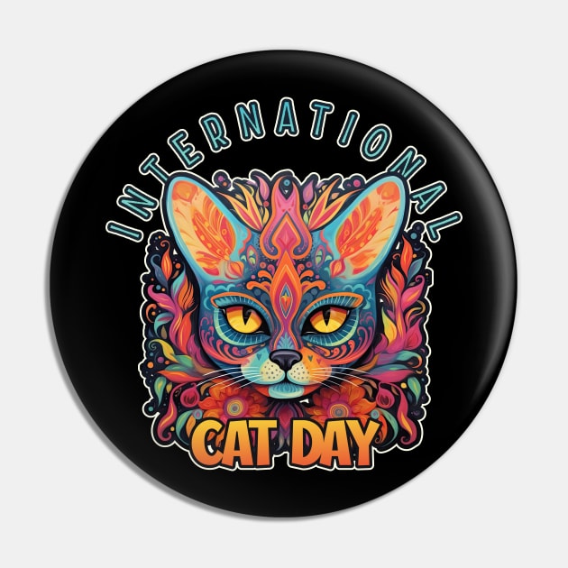 International Cat Day Sugar Skull Cat Lover Pin by DanielLiamGill