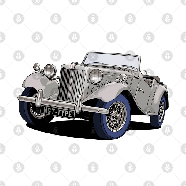 MG T Type Classic Car in Silver-Grey by Webazoot