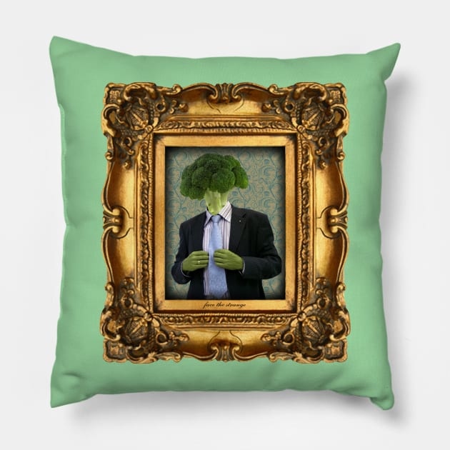 Broccoli Man in Vintage Frame Pillow by FaceTheStrange