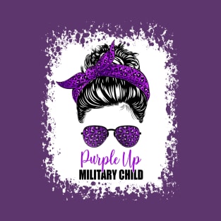 Purple Up For Military Kids Messy Bun Military Child Month T-Shirt