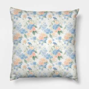 Watercolor vintage decorative pattern.  Colorful Birds and flowers Pillow