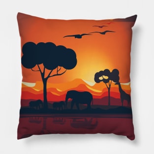 Landscape of a sunset in an african savanna Pillow