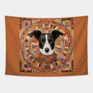 Gustav Klimt Dog Art Painting with Colorful Geometric Patterns Tapestry