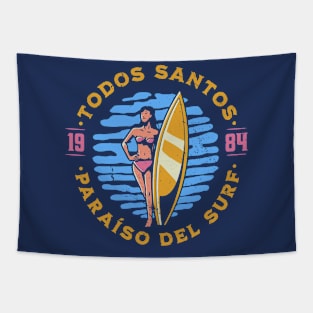 Vintage Todos Santos, Mexico Surfer's Paradise // Retro Surfing 1980s Badge Tapestry