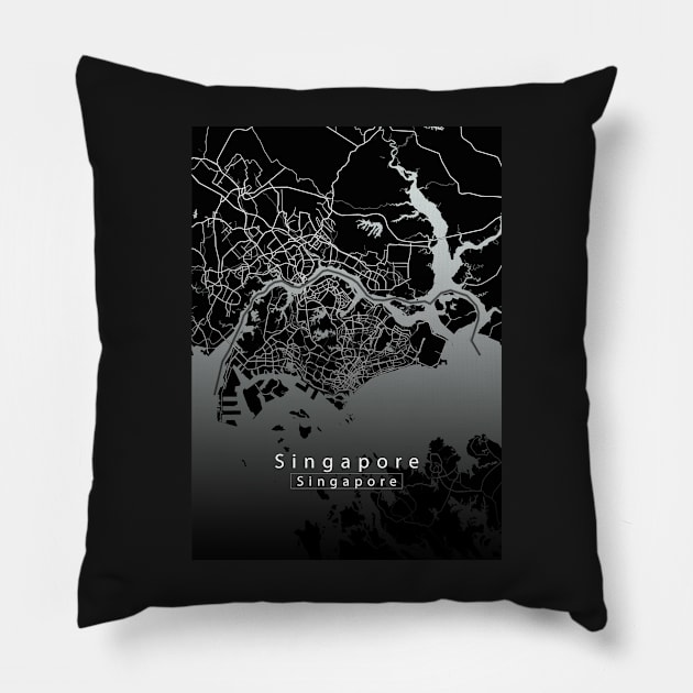 Singapore City Map dark Pillow by Robin-Niemczyk