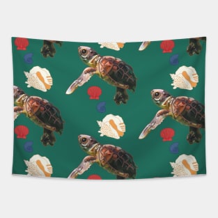 Teal Sea Turtle Pattern Tapestry