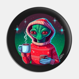 Christmas Funny Alien Wearing Sweater Pin