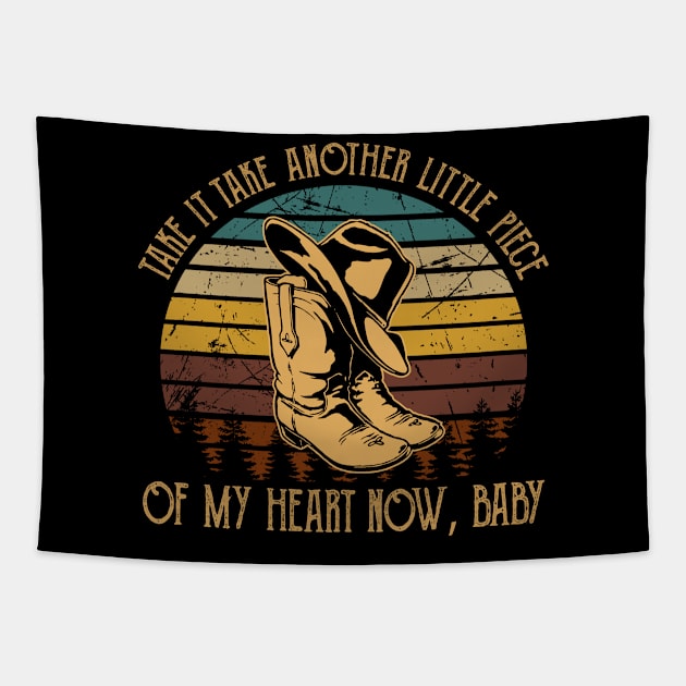Take It Take Another Little Piece Of My Heart Now, Baby Cowboy Boot Hat Vintage Tapestry by Maja Wronska