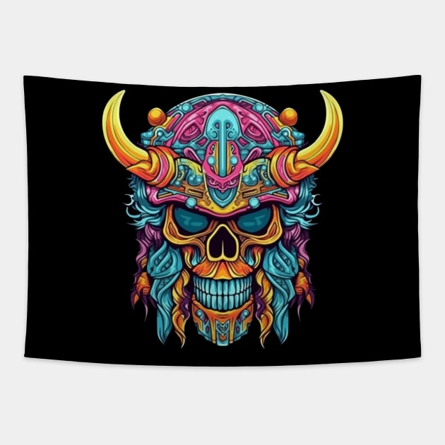 Viking Skull Neon Graffiti Tapestry by ForbiddenGeek