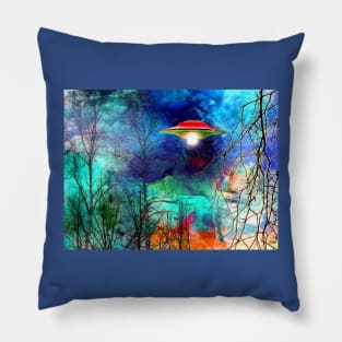 Ufo in Forest Pillow