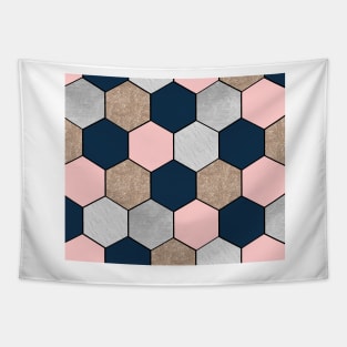 Navy and peach geometric hexagons Tapestry