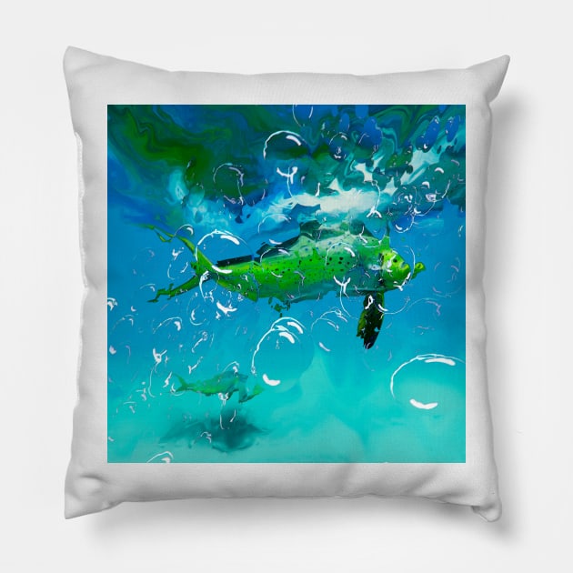 Fly Fishing Mahi Mahi Pillow by MikaelJenei