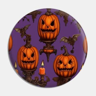 Jack O Lanterns, Flying Bats And Gothic Candle Sconce Cut Out Pin