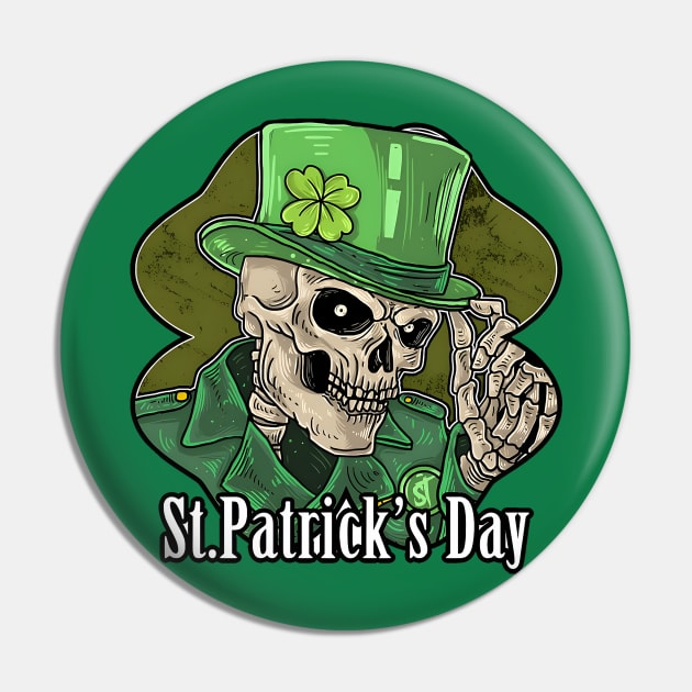 Saint patrick's day skeleton green hat with clover Pin by Science Busters Podcast