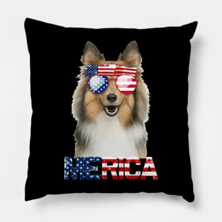 Merica Sheltie Dog American Flag 4Th Of July Pillow