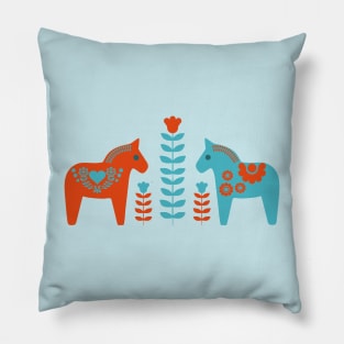 Scandinavian Folk Art dala Horses and Flowers Pillow