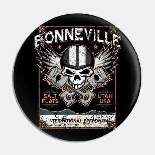 Bonneville Salt Flats Utah Distressed Grunge Skull Design Pin