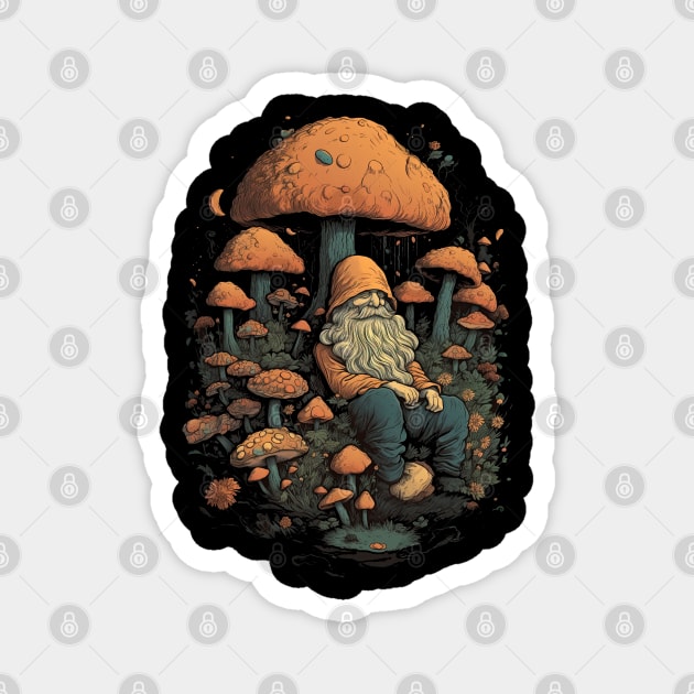 Lord Of The Shrooms - dark gnome wizard fantasy mushroom illustration fairy tale fae folk Magnet by AltrusianGrace