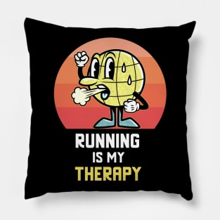 Running Is My Therapy Vintage Retro Motivational Pillow