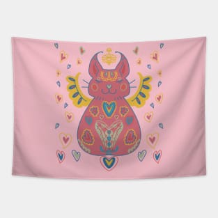 Cute Kawaii Pink Cat Angel and Hearts Tapestry