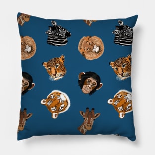 Wild Animal Pattern on Blue Pillow