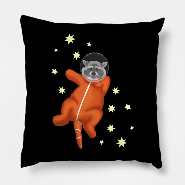 Space Raccoon. Raccoon astronaut in an orange space suit Pillow by KateQR