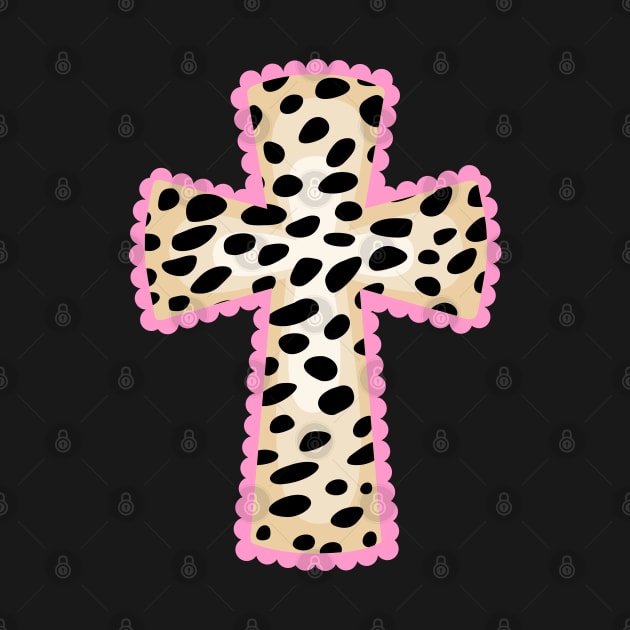 Cheetah Leopard Print Catholic Cross with Pink Lase by RageRabbit