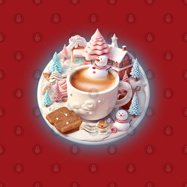 Snowman in a cappuccino with winter wonderland by Violet77 Studio