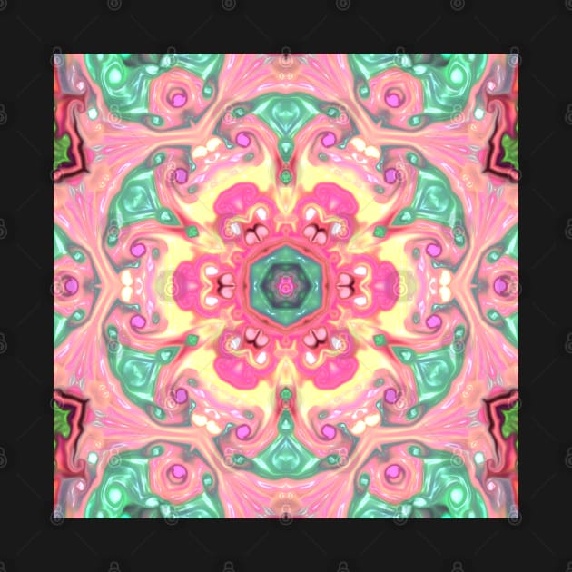 Psychedelic Mandala Flower Green Pink and Yellow by WormholeOrbital