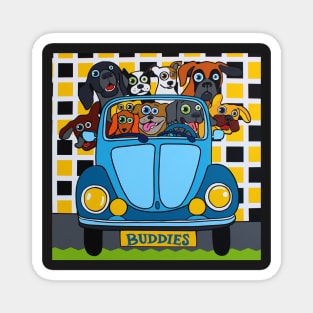 happy dog friends driving in a car Magnet