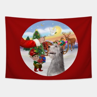 Santa Offers a Treat to His Irish Wolfhound Tapestry