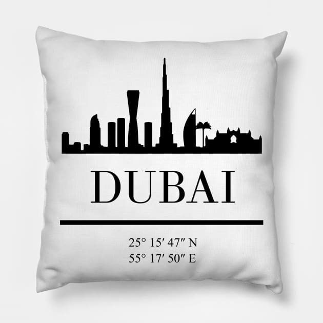 DUBAI UAE BLACK SILHOUETTE SKYLINE ART Pillow by deificusArt