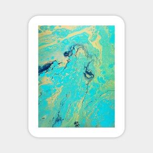 Aqua, blue, yellow acrylic pour Magnet