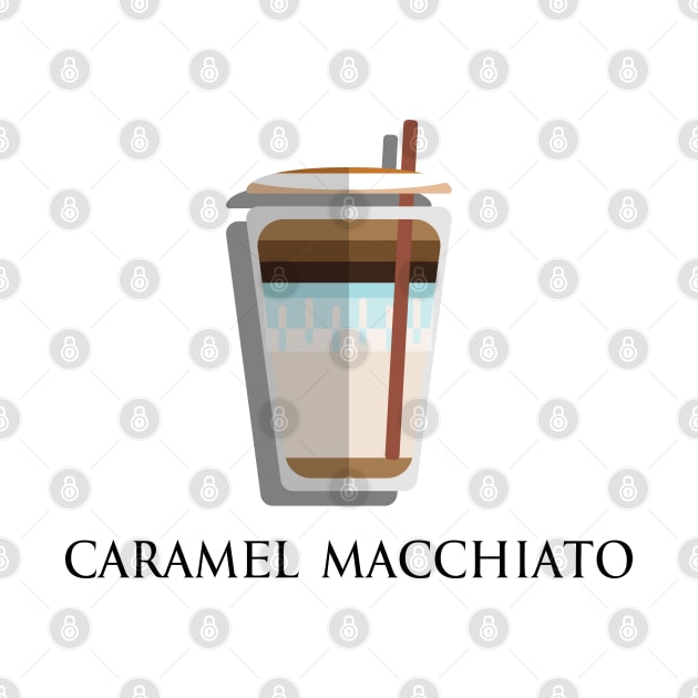 Iced Cold Caramel Macchiato coffee front view flat design style by FOGSJ