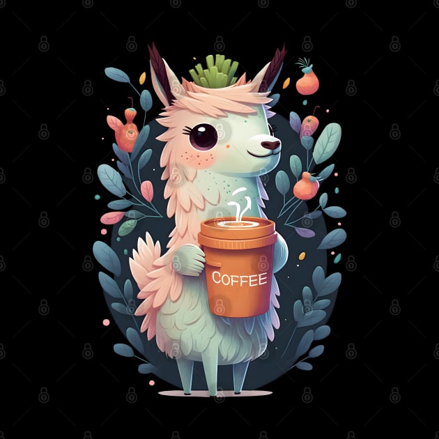 Magic Lama & Coffee Kawaii Anime Floral Coffee Lover by Ai Wanderer